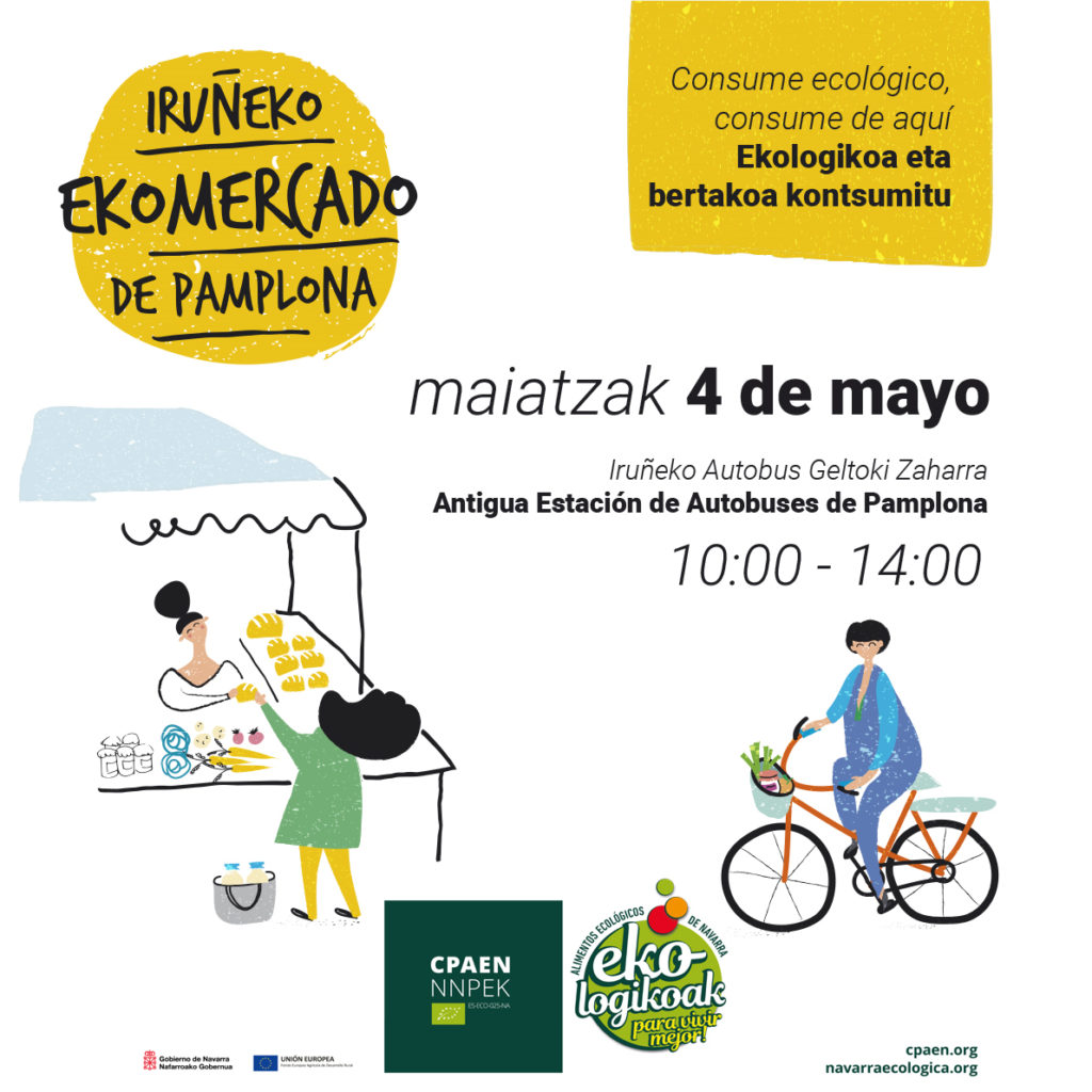 Cartel anunciador del Ekomercado del 4 de mayo en la antigua Estación de Autobuses, de 10:00 a 14:00 horas.
